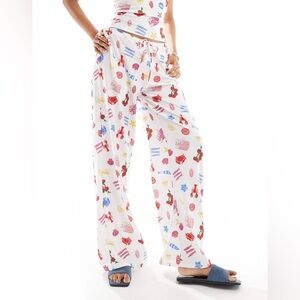 ASOS DESIGN Textured Wide Leg Trouser Pants in Summer Food Print Sardines NWT